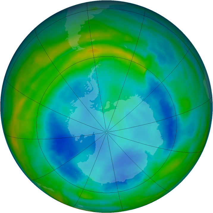 Antarctic ozone map for 18 August 2015